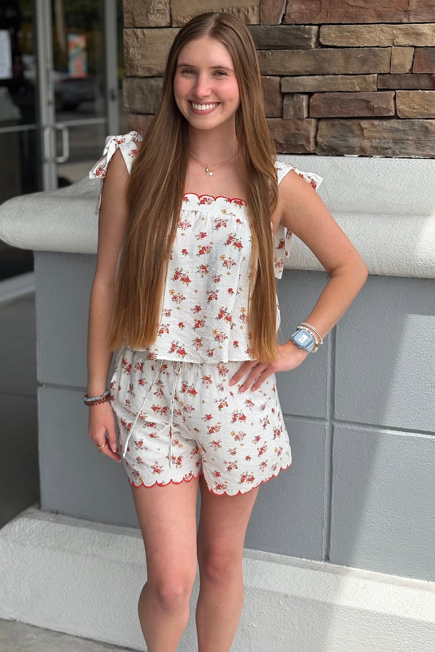 Fiona Floral Scallop Trim Shorts