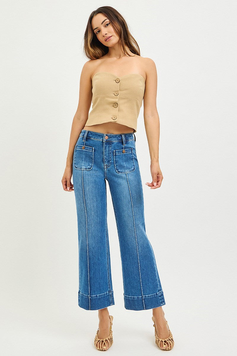Risen Patch Pocket Wide Leg Crop Jeans