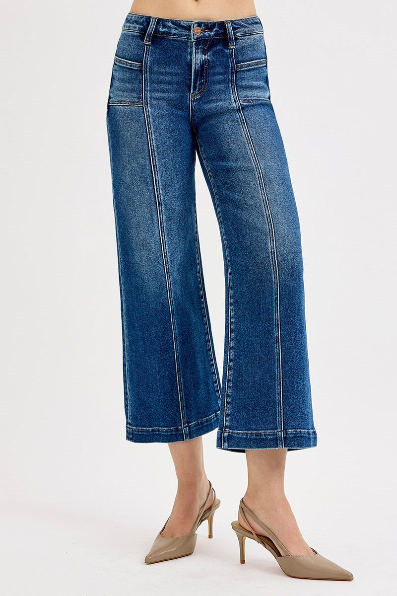 Risen Wide Leg Crop Front Seam Jeans
