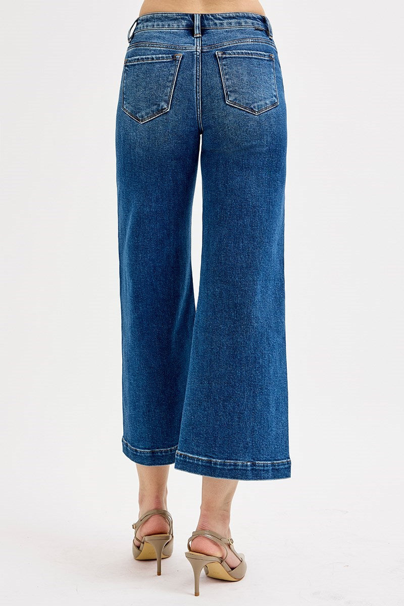 Risen Wide Leg Crop Front Seam Jeans