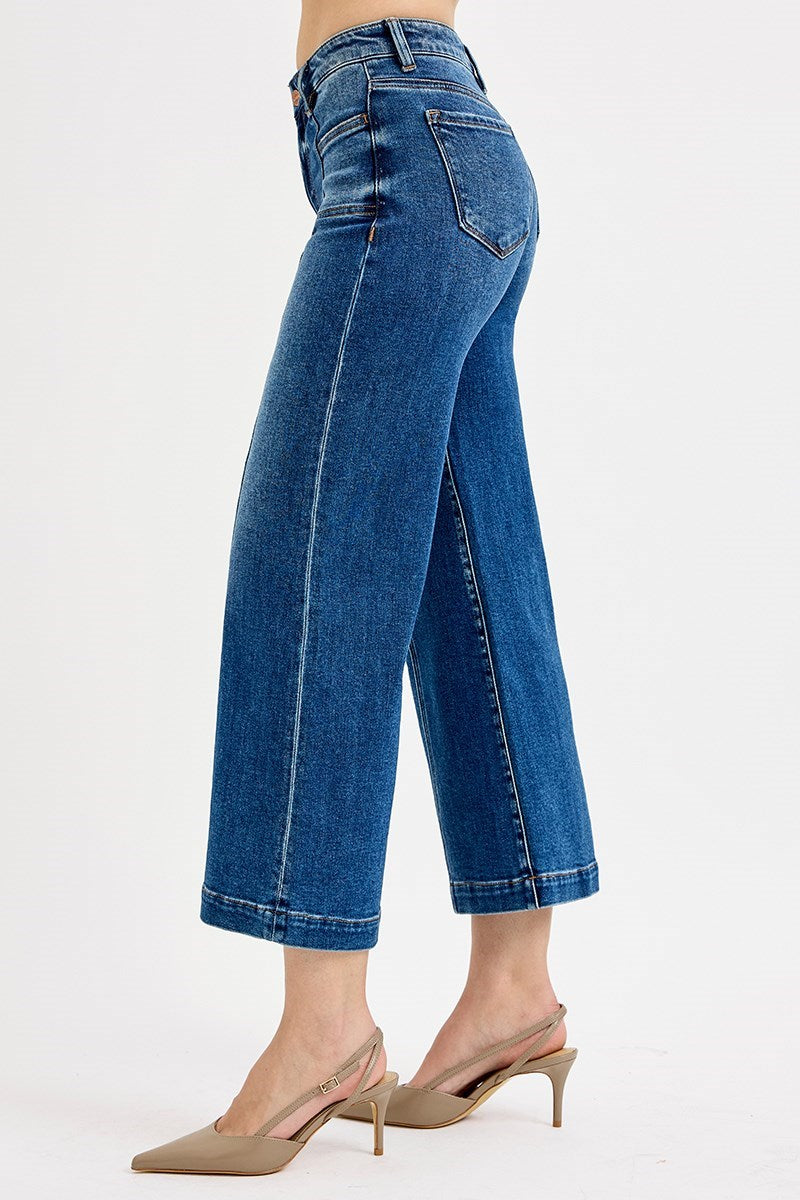 Risen Wide Leg Crop Front Seam Jeans