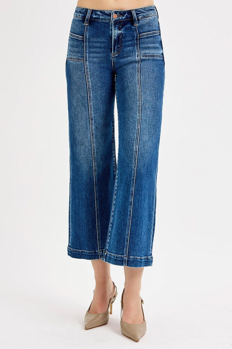 Risen Wide Leg Crop Front Seam Jeans