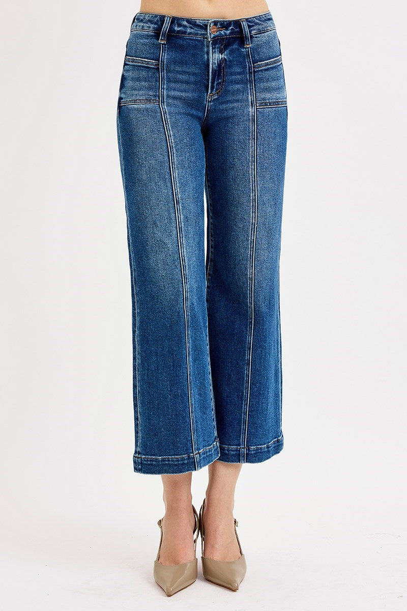 Risen Wide Leg Crop Front Seam Jeans