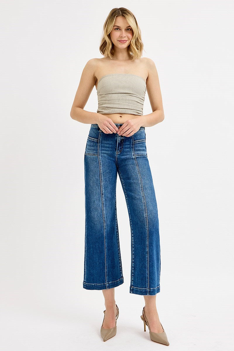 Risen Wide Leg Crop Front Seam Jeans