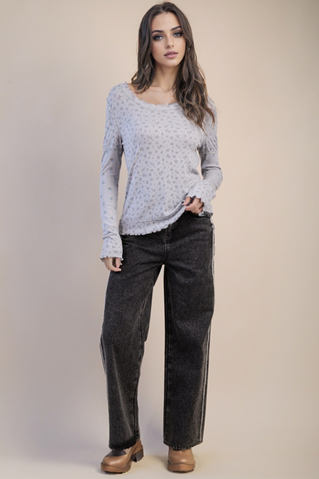 Suzie Pointelle Floral Long Sleeve Top