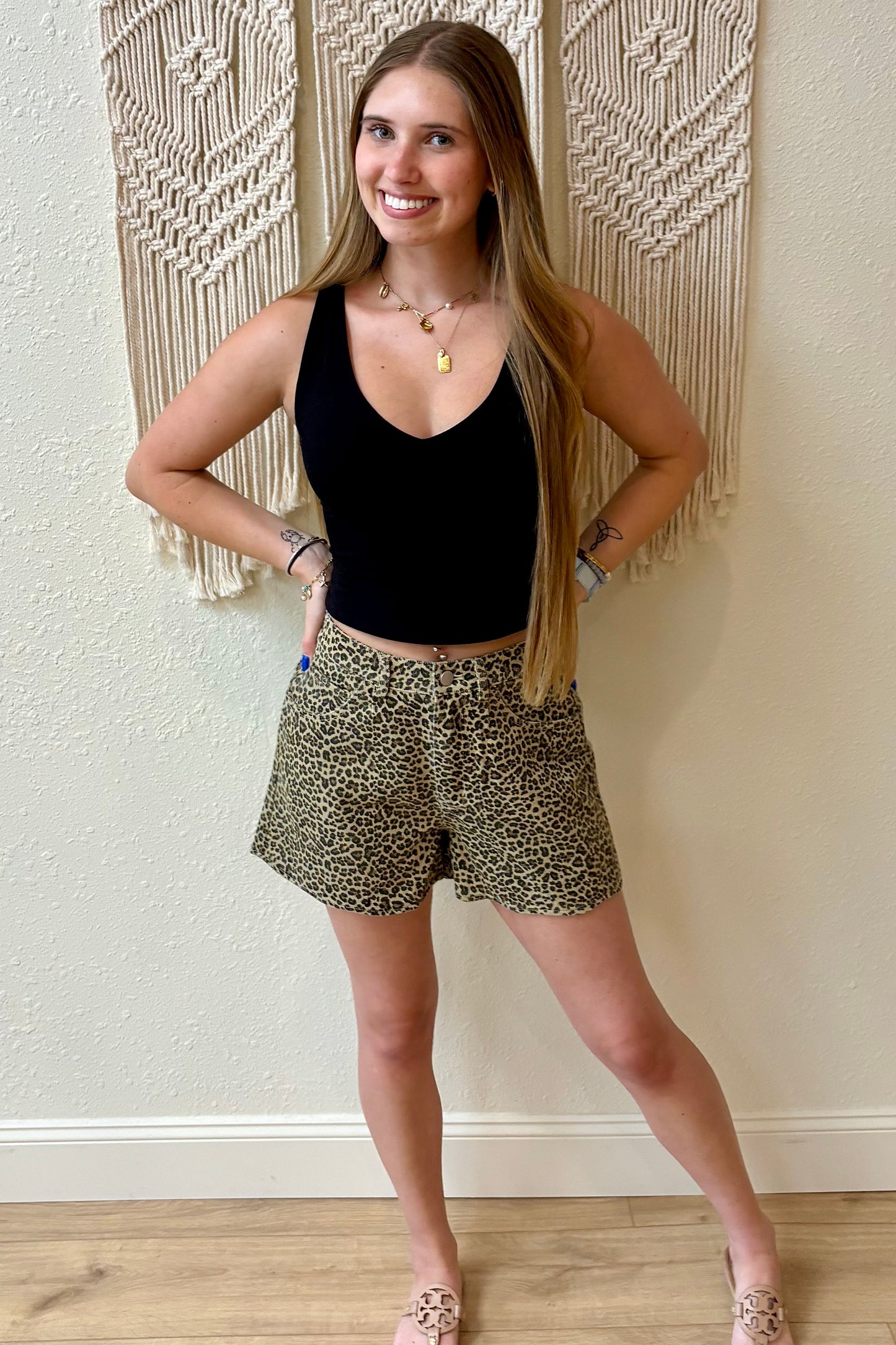 Ayla Leopard Print Twill Scallop Shorts