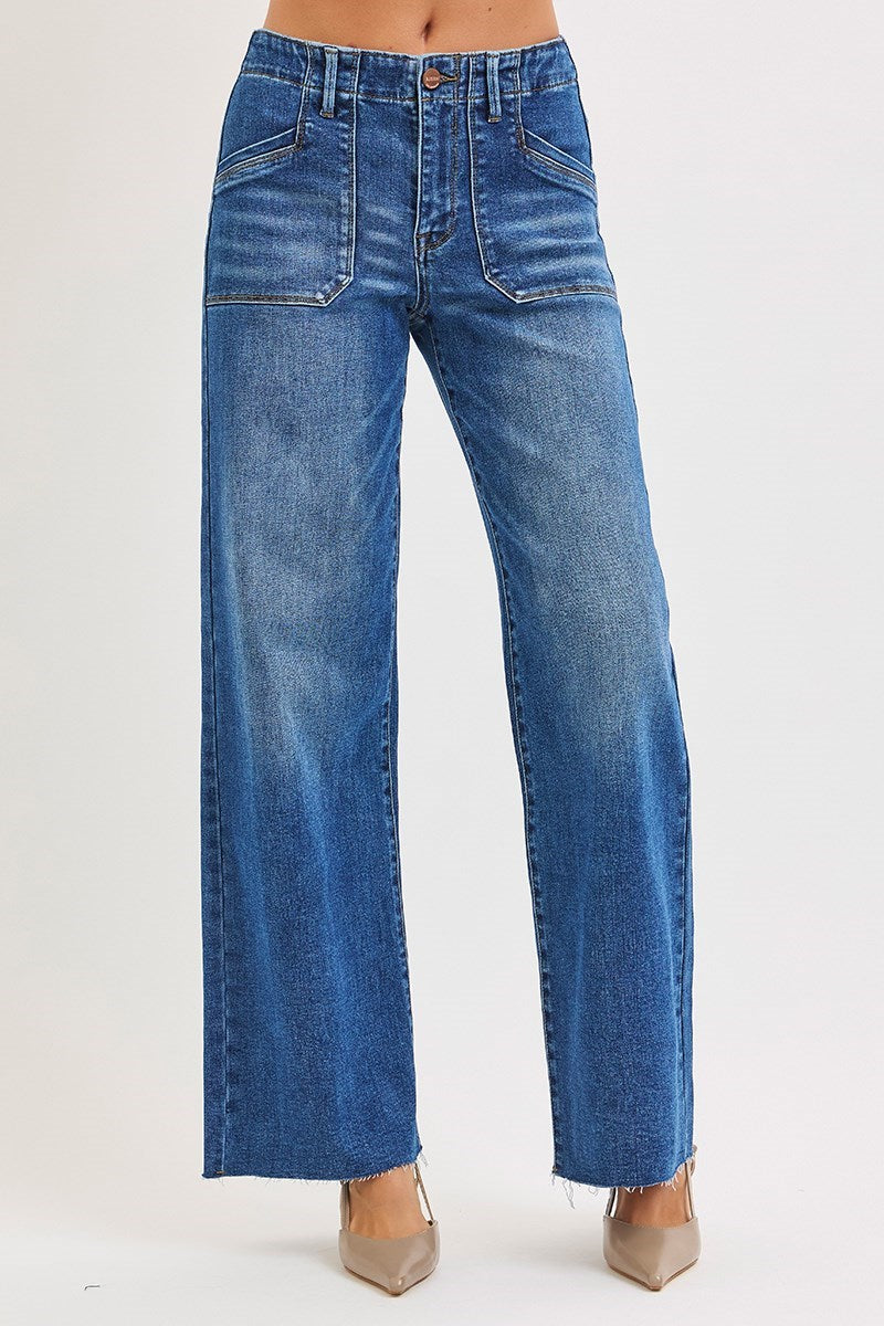 Risen Wide Leg Patch Pocket Jeans