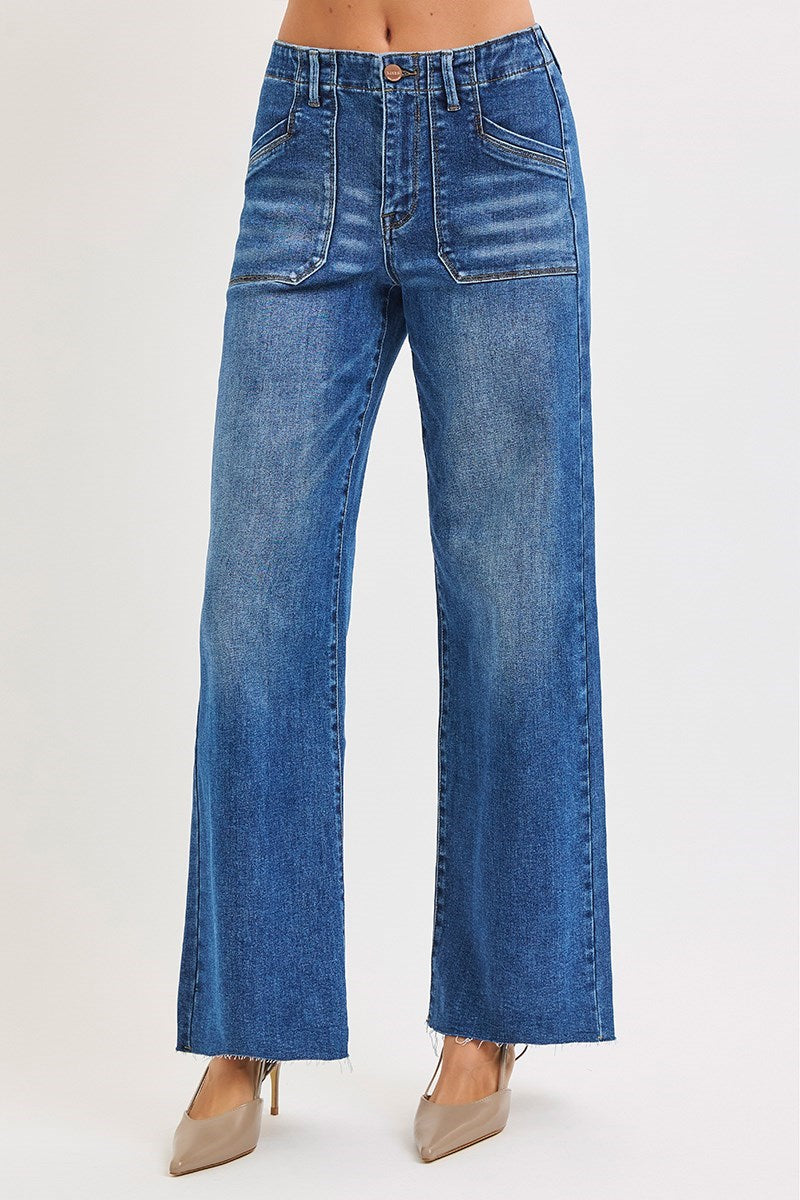 Risen Wide Leg Patch Pocket Jeans