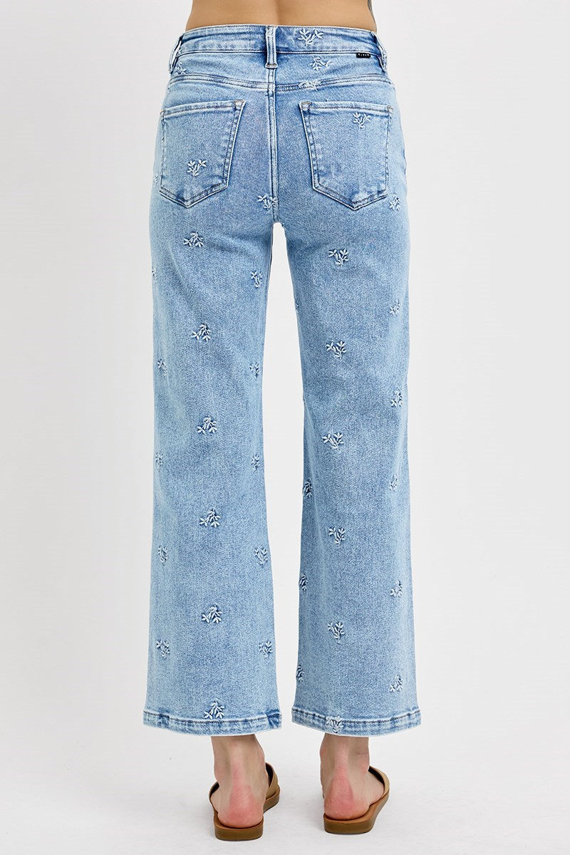 Risen Flower Embroidered Jeans