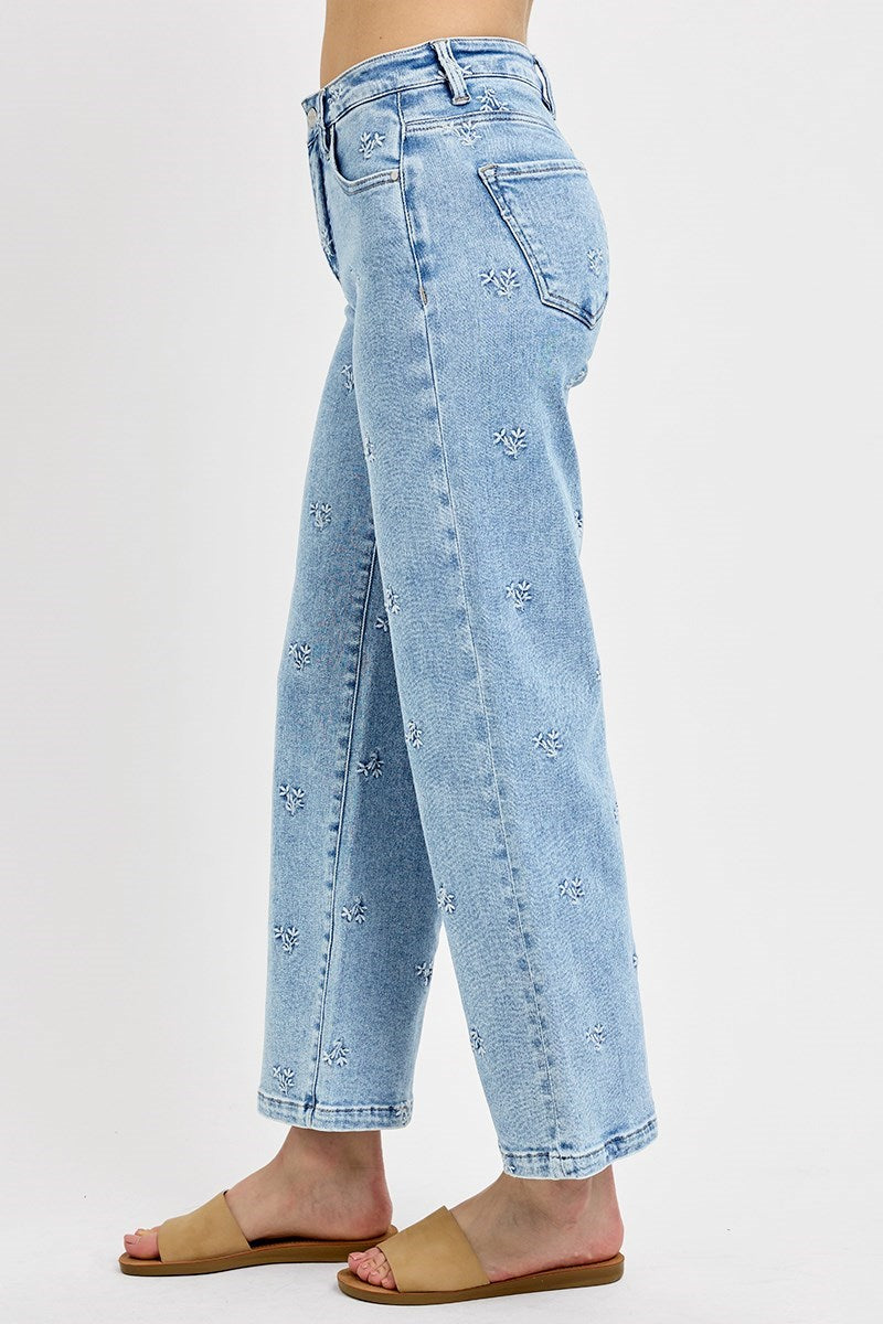 Risen Flower Embroidered Jeans