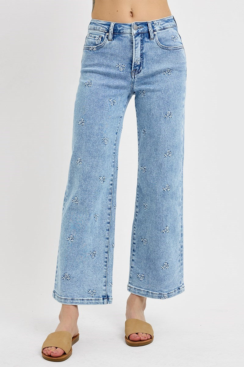 Risen Flower Embroidered Jeans