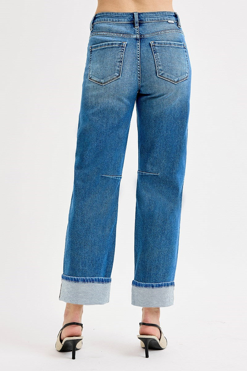 Risen Medium Wash Barrel Leg Jeans