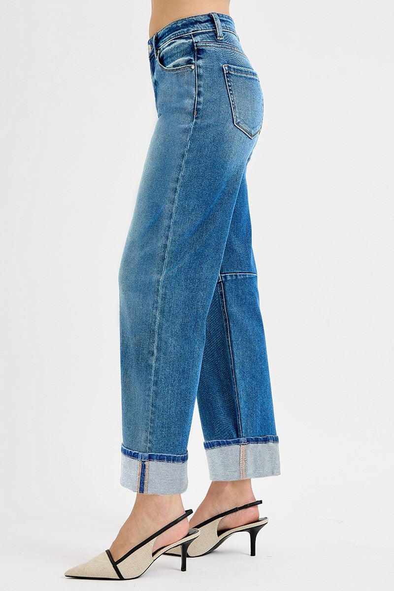 Risen Medium Wash Barrel Leg Jeans