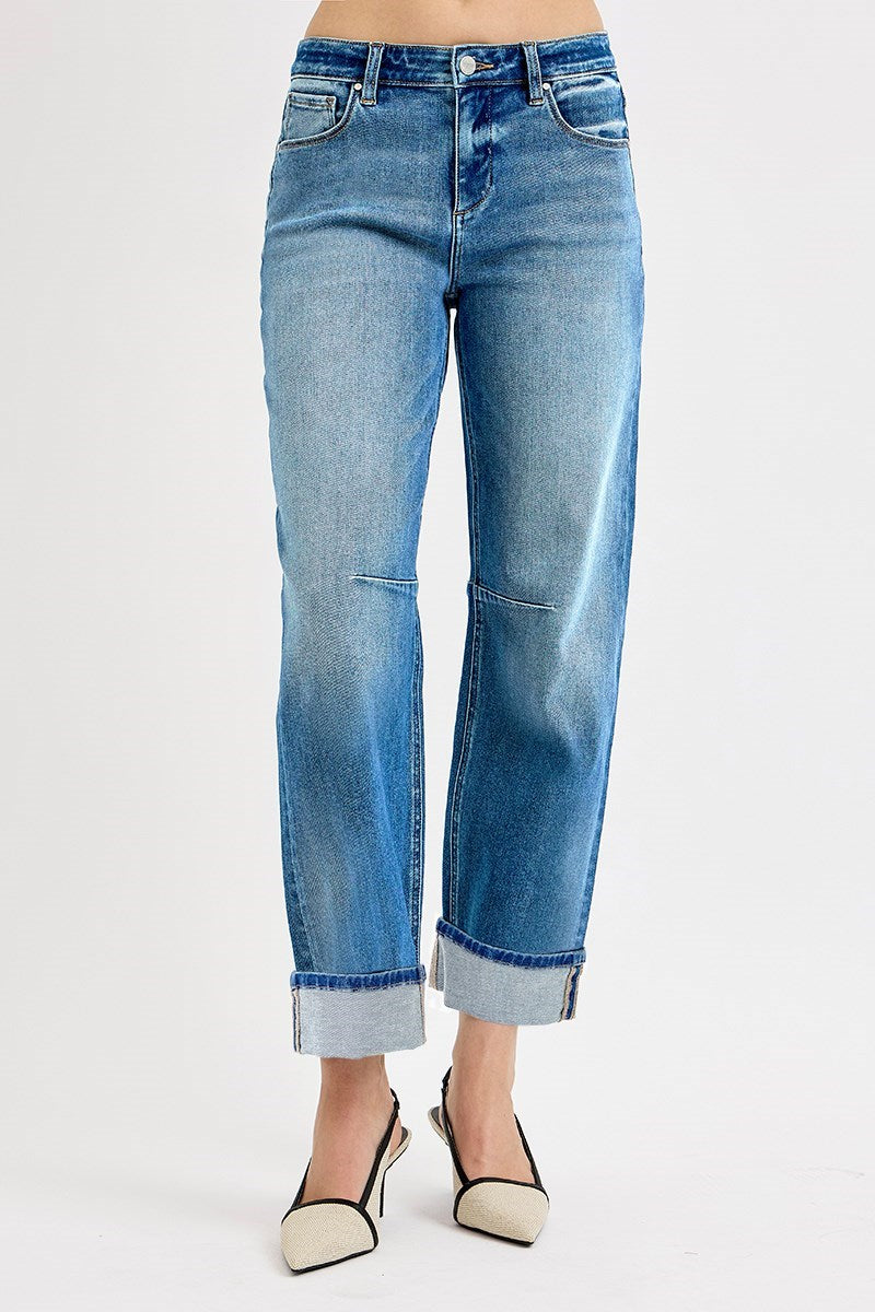 Risen Medium Wash Barrel Leg Jeans