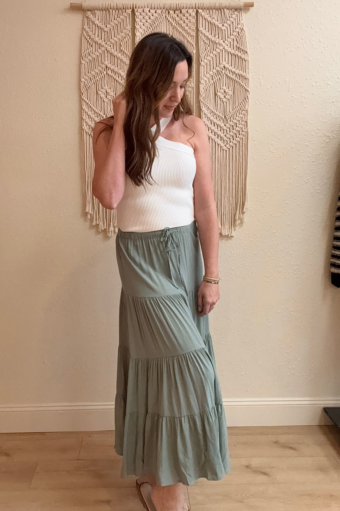 Mariah Sage Green Tiered Maxi Skirt