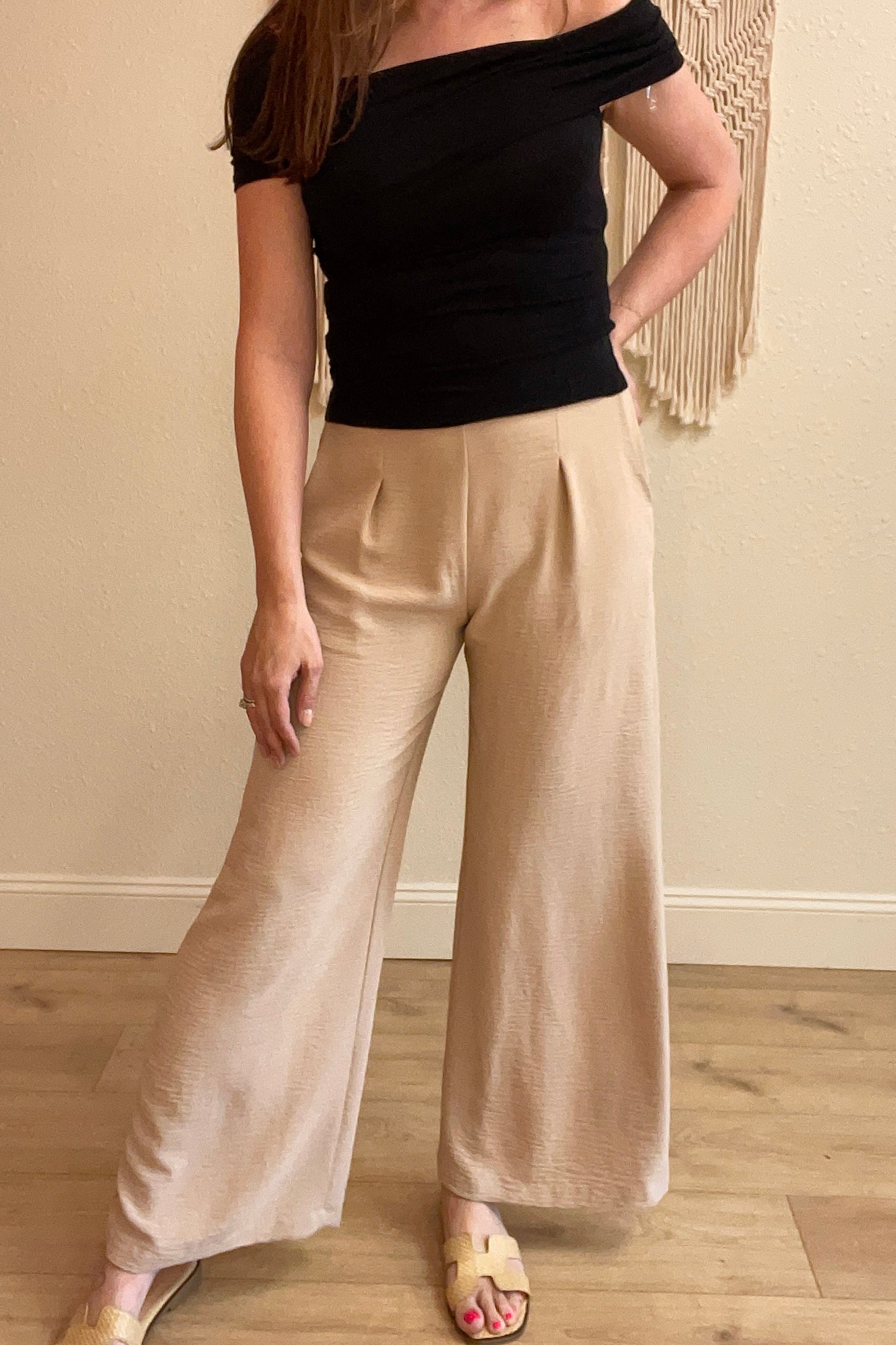 Melissa Front Pleat Flowy Taupe Pants