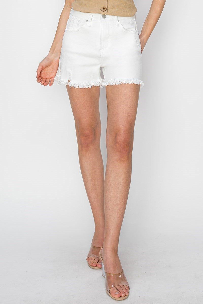 Risen White Frayed Denim Shorts