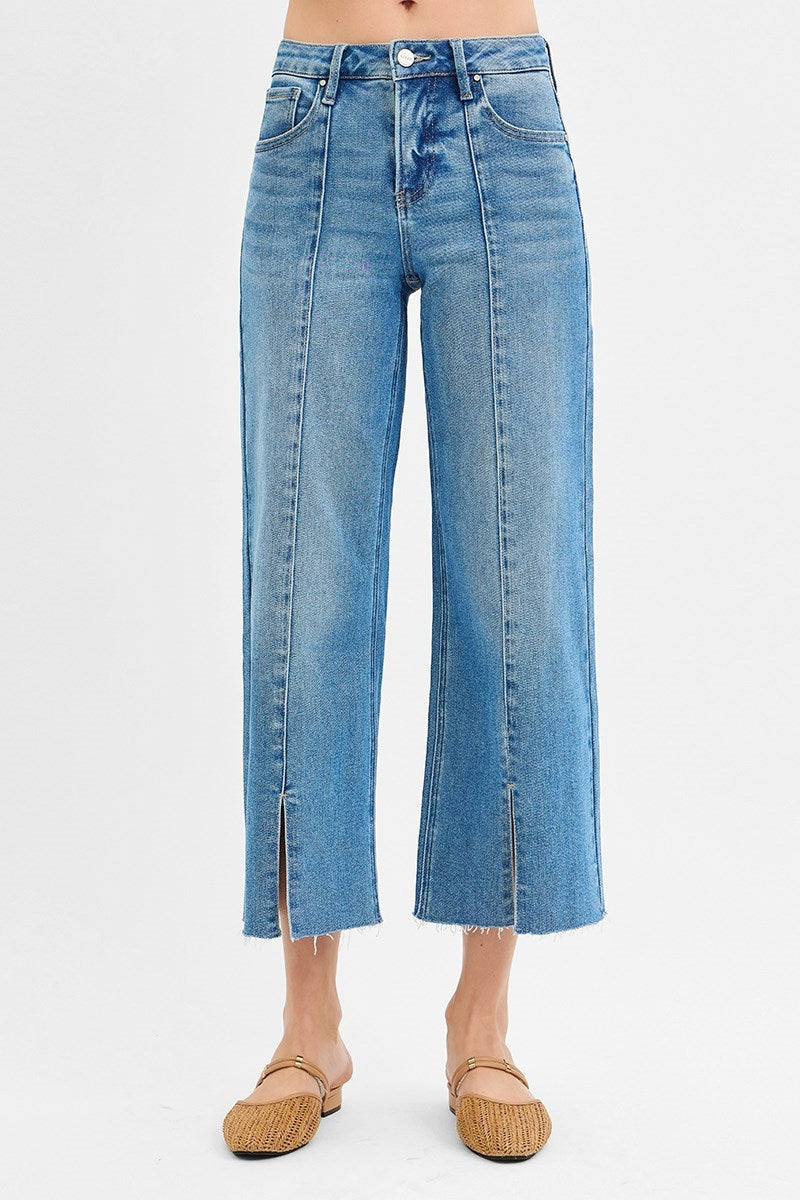 Risen Wide Leg Crop Front Seam Denim