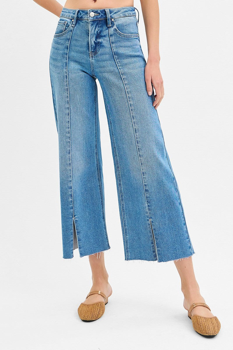 Risen Wide Leg Crop Front Seam Denim