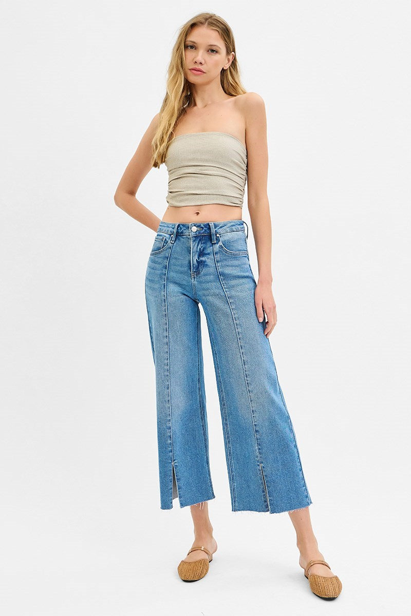 Risen Wide Leg Crop Front Seam Denim