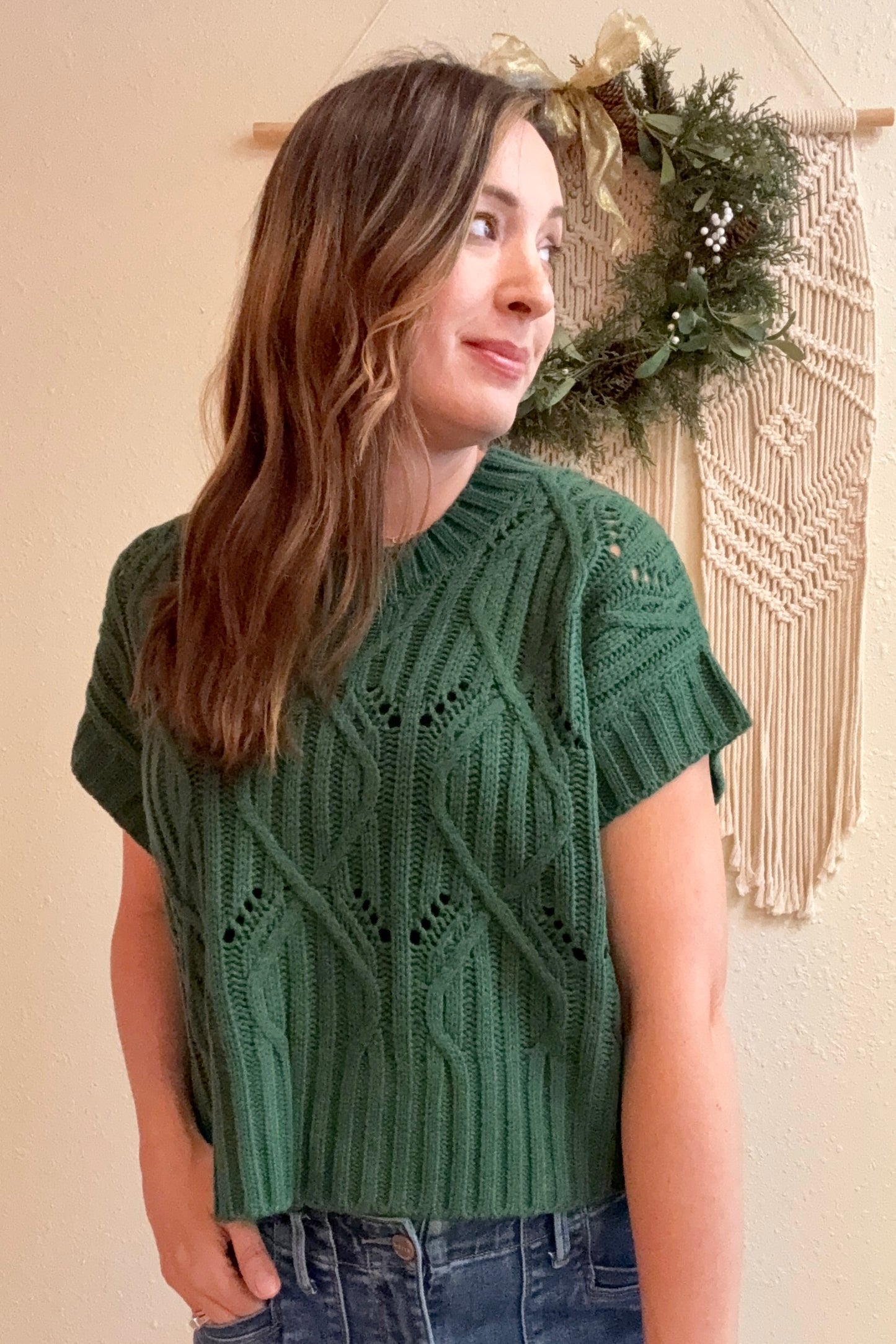 Noelle Green Short Sleeve Sweater Top