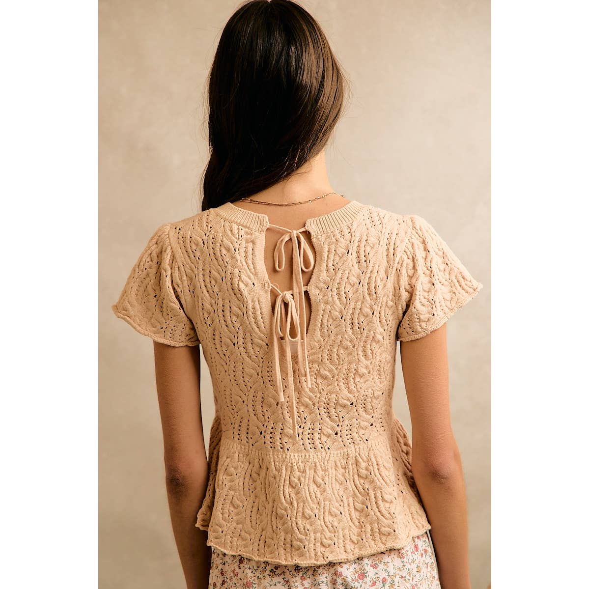 Ileane Textured Knit Peplum Top