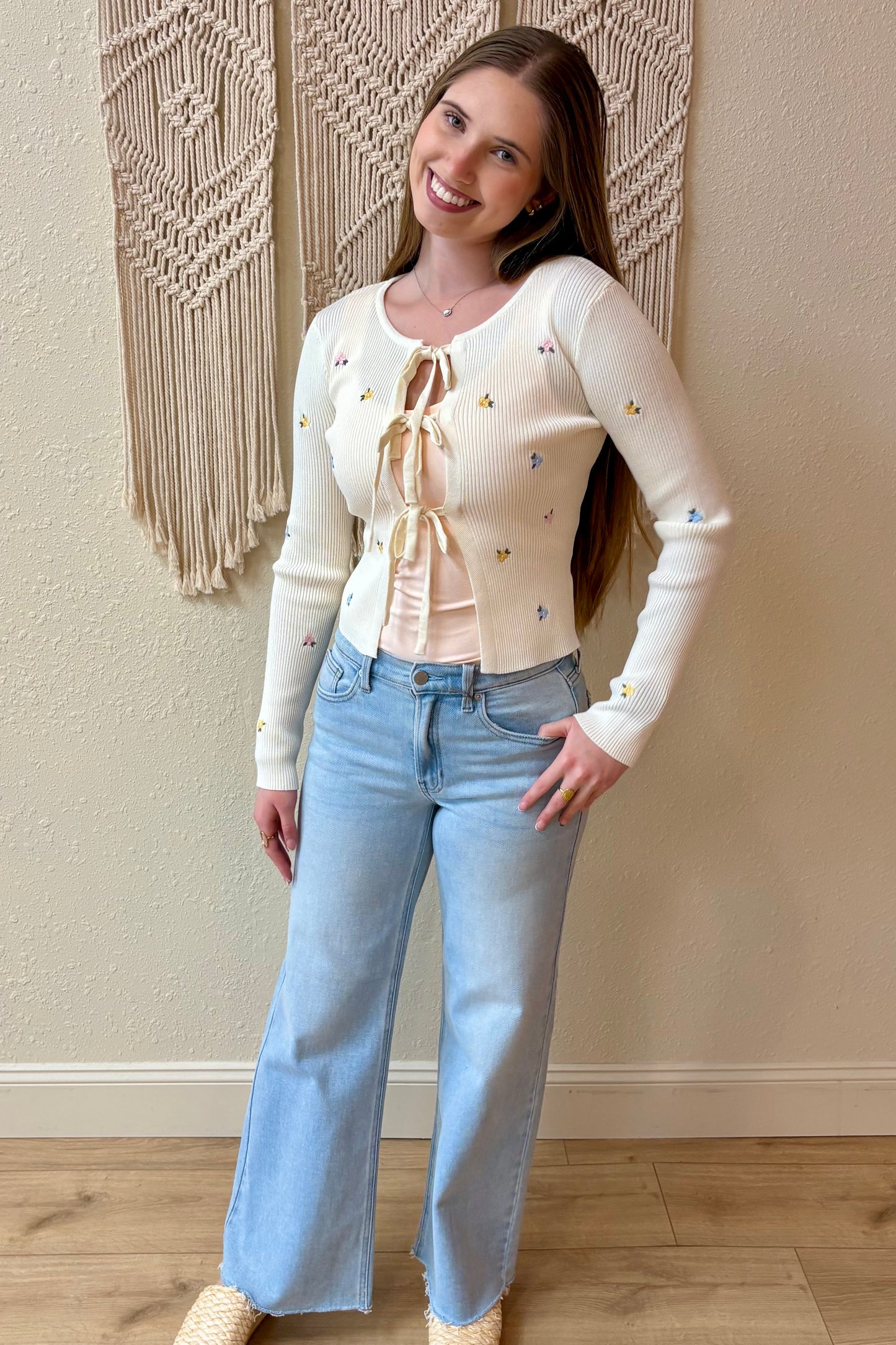 Mandy Embroidered Tie Front Cardigan