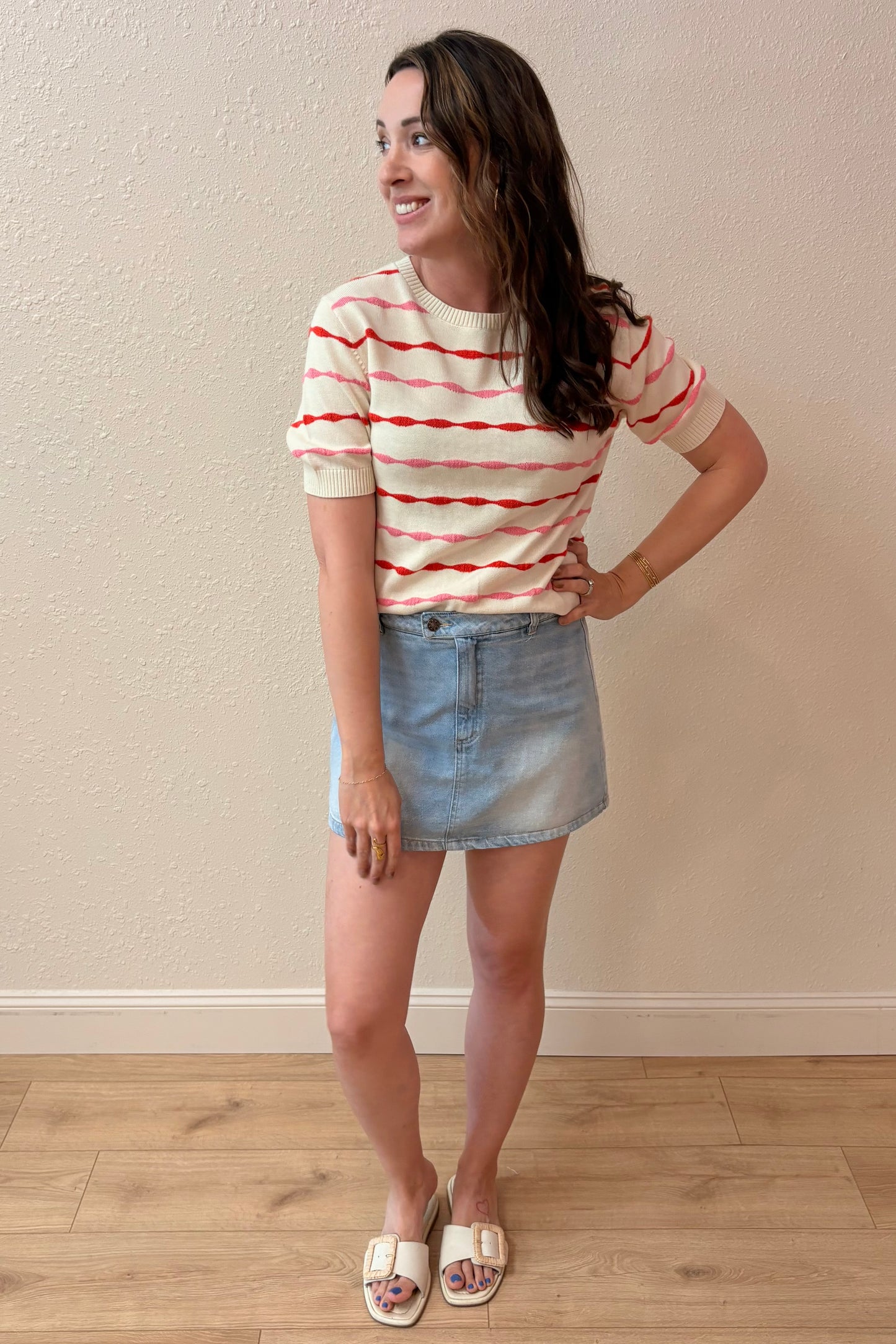 Miranda Pink & Red Stripe Knit Top