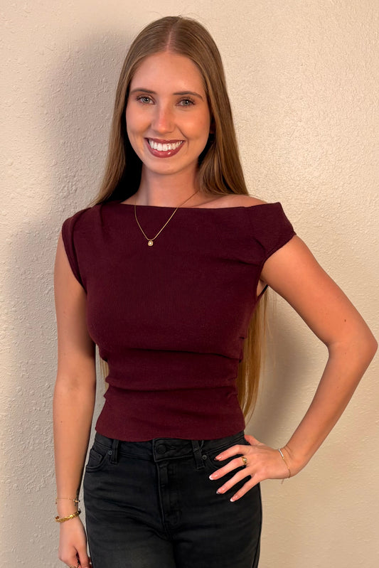 Natalia Boat Neck Asymmetrical Knit Top