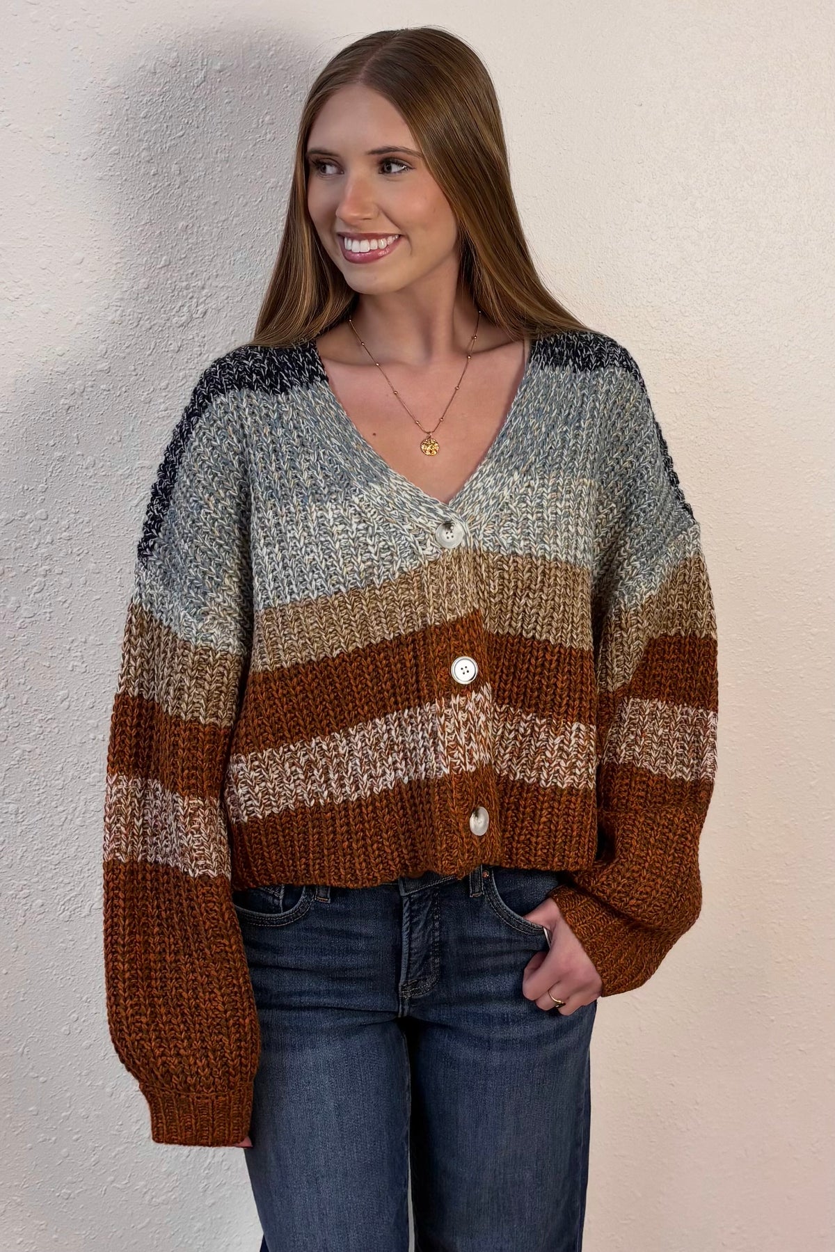 Ember Chunky Striped Cardigan Sweater