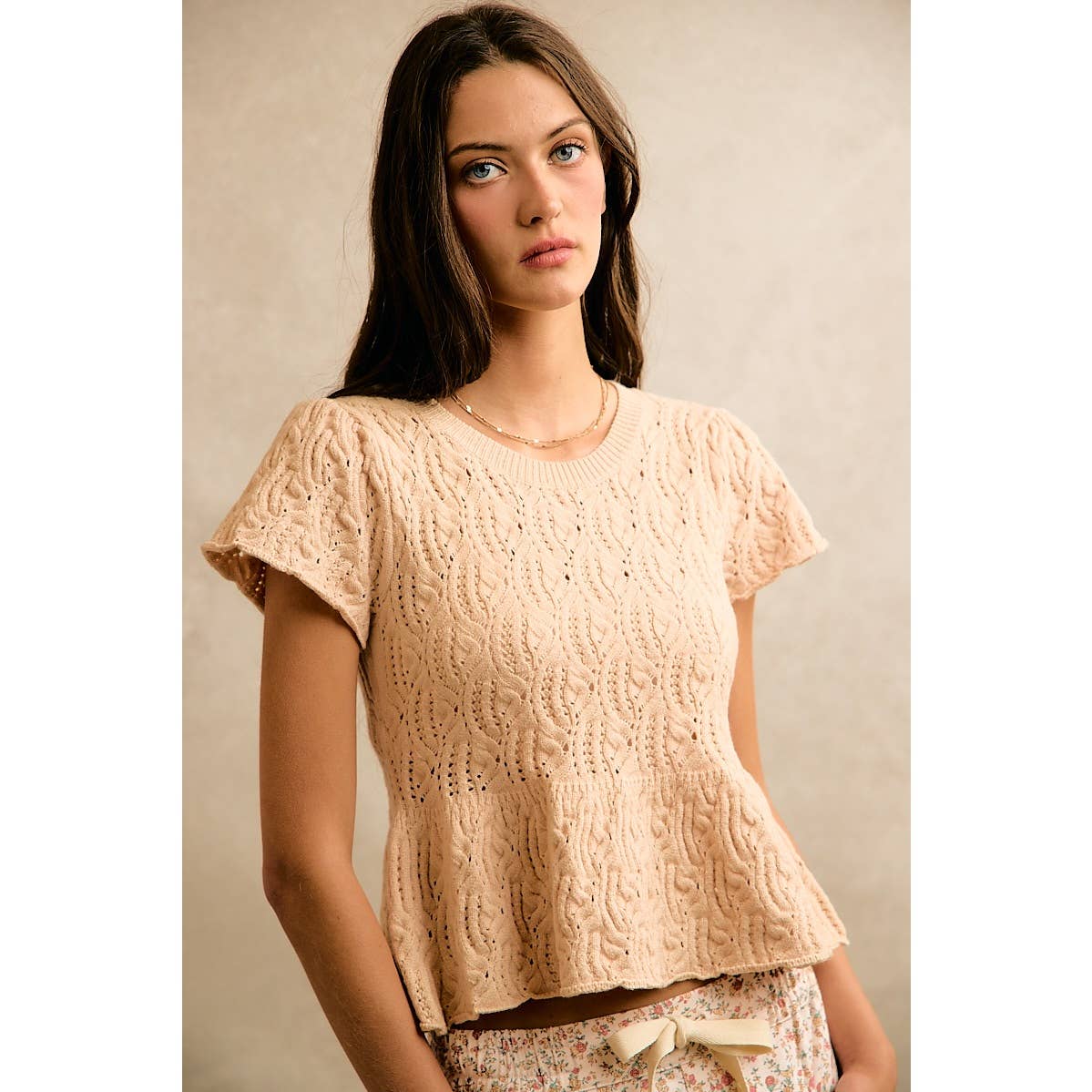 Ileane Textured Knit Peplum Top
