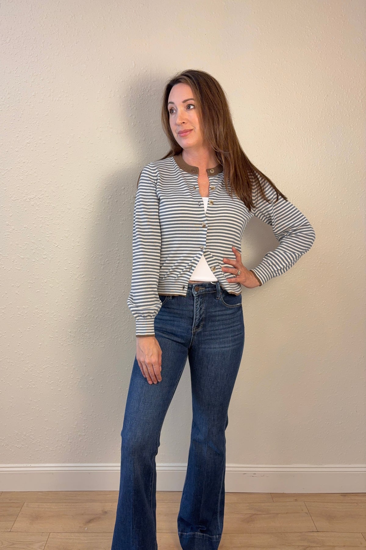 Juliette Blue Stripe Cardigan Sweater