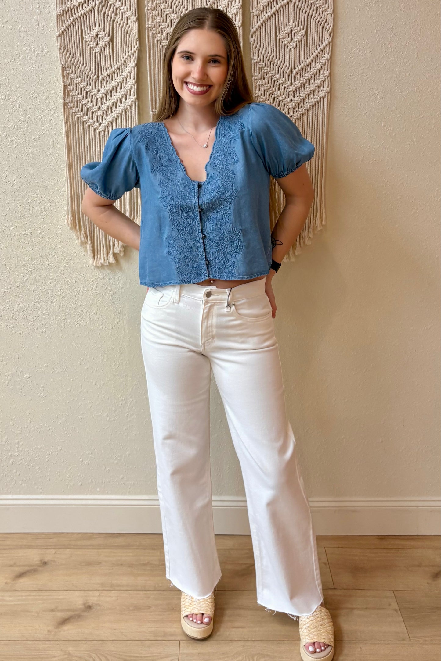 Cynthia Chambray Embroidered Top