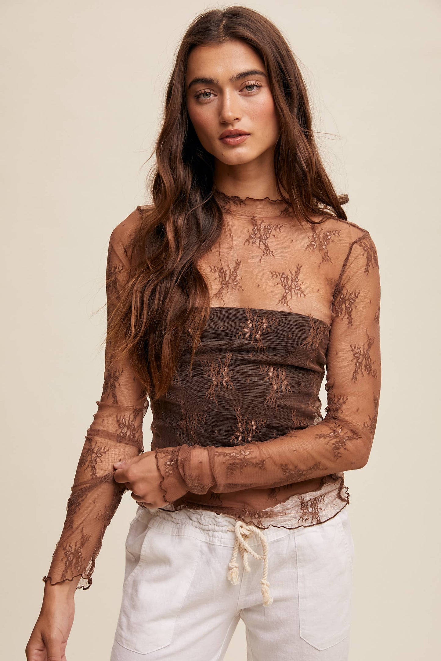 Sophia Sheer Lace Long-Sleeve Top