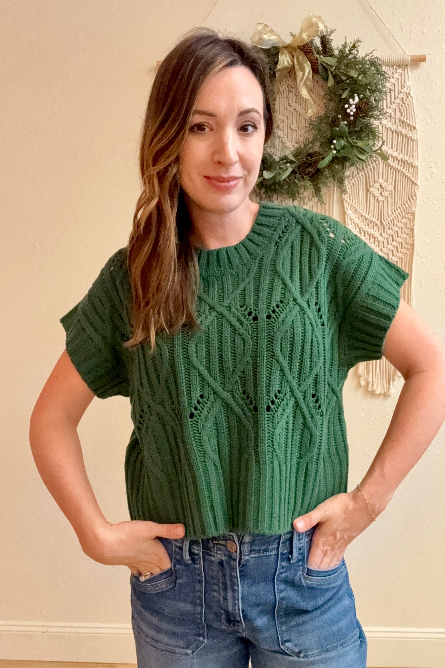 Noelle Green Short Sleeve Sweater Top