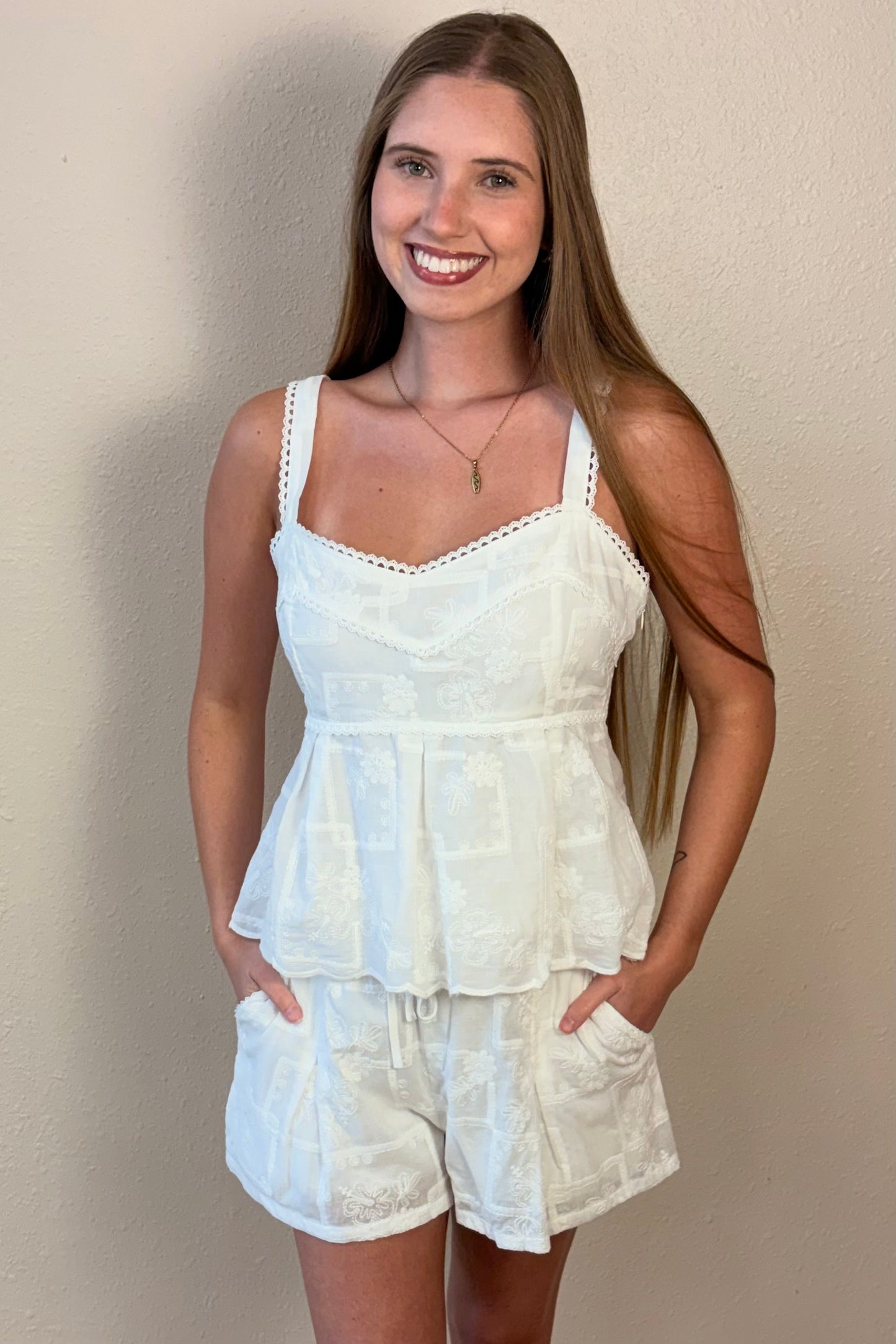 Kinsley White Embroidered Tank Top