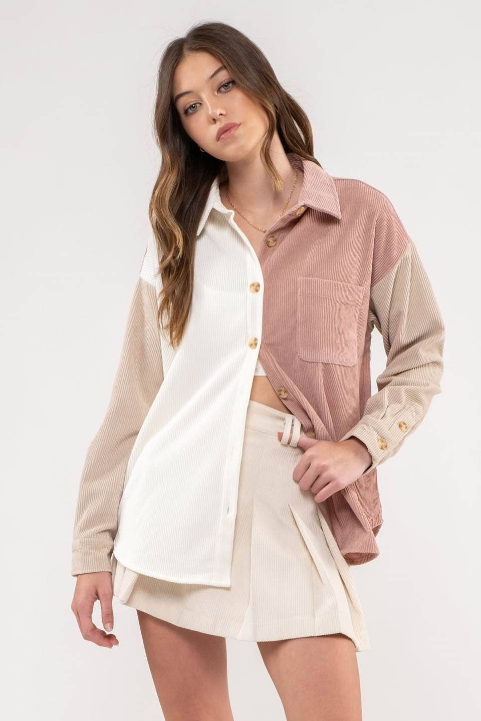 Colorblock Corduroy Shacket