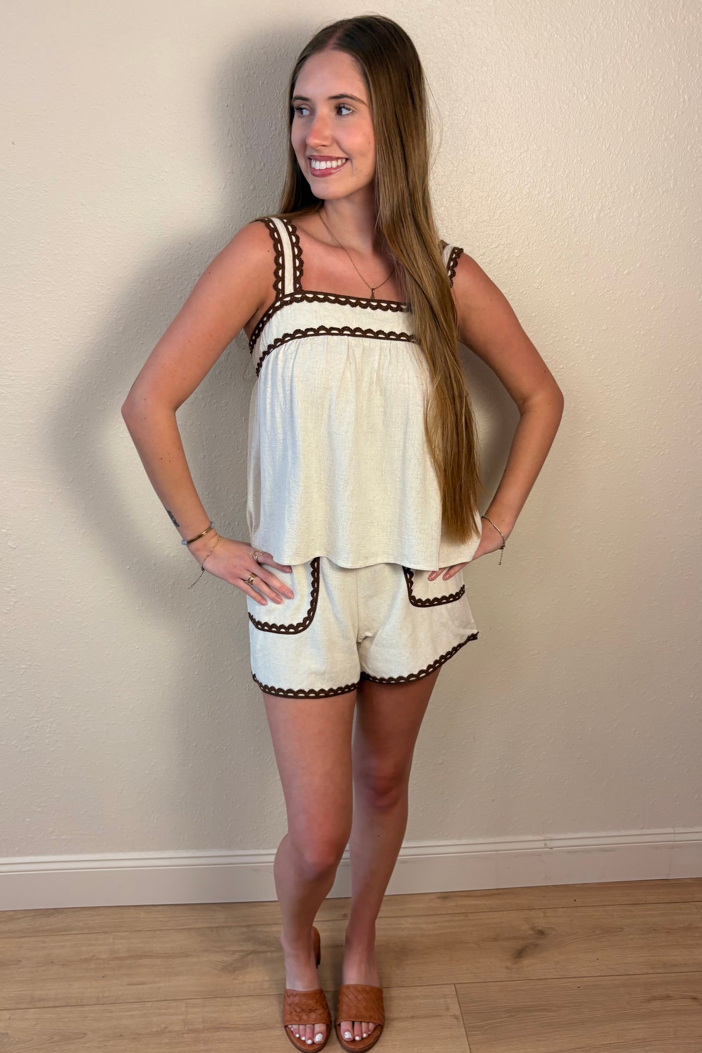 Celeste Scallop Trim Woven Cami Top