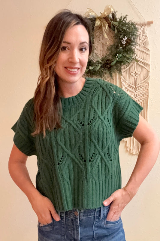 Noelle Green Short Sleeve Sweater Top