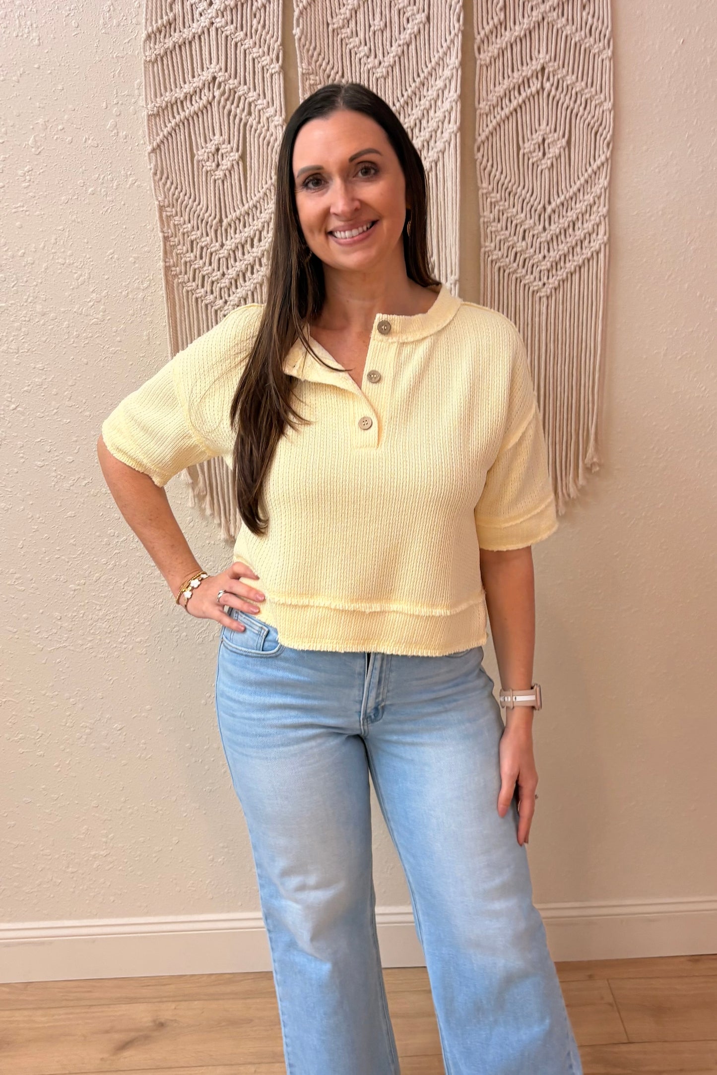Harper Raw Edge Henley Knit Top