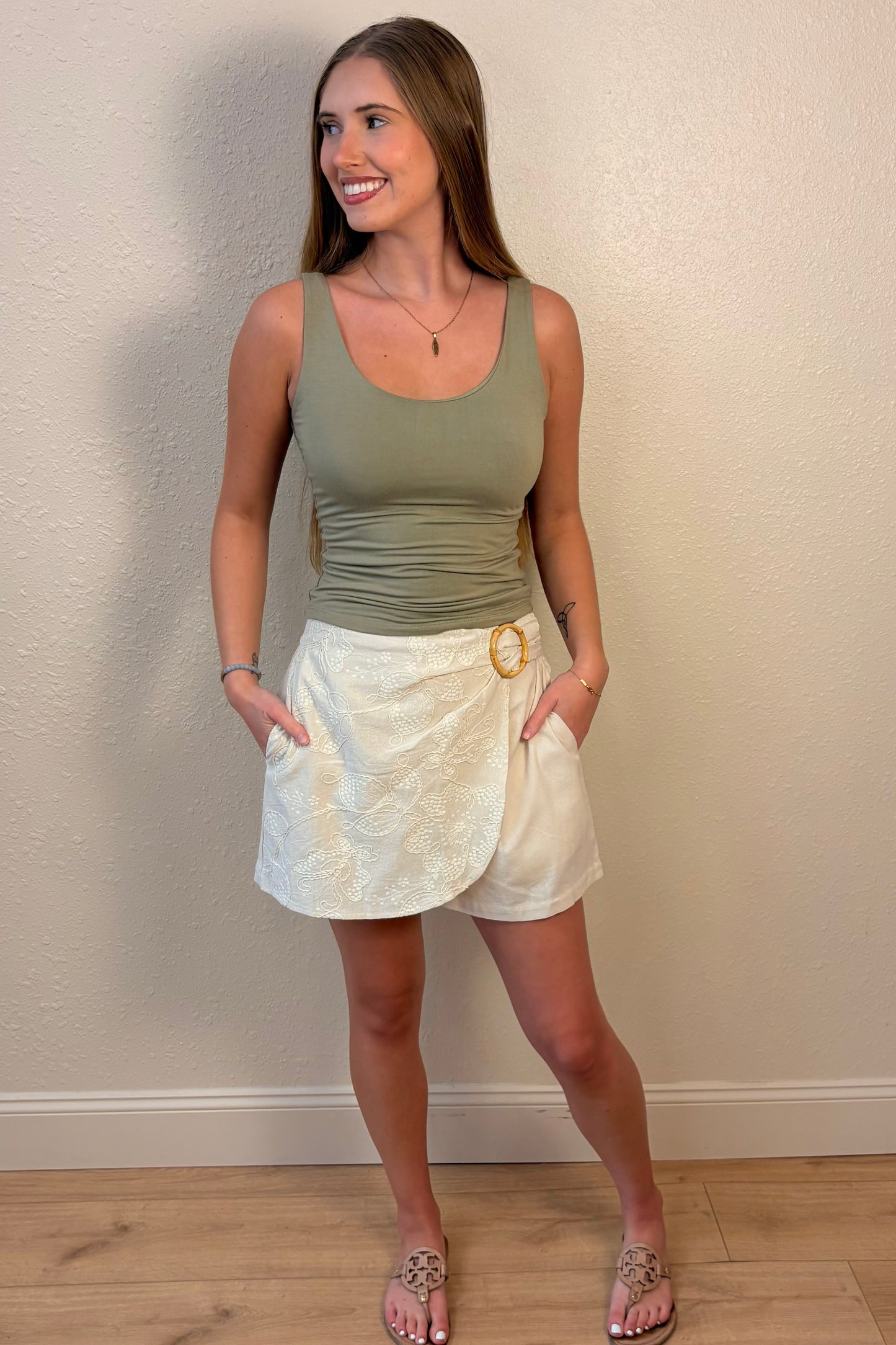 Mallory Embroidered Wrap Skort