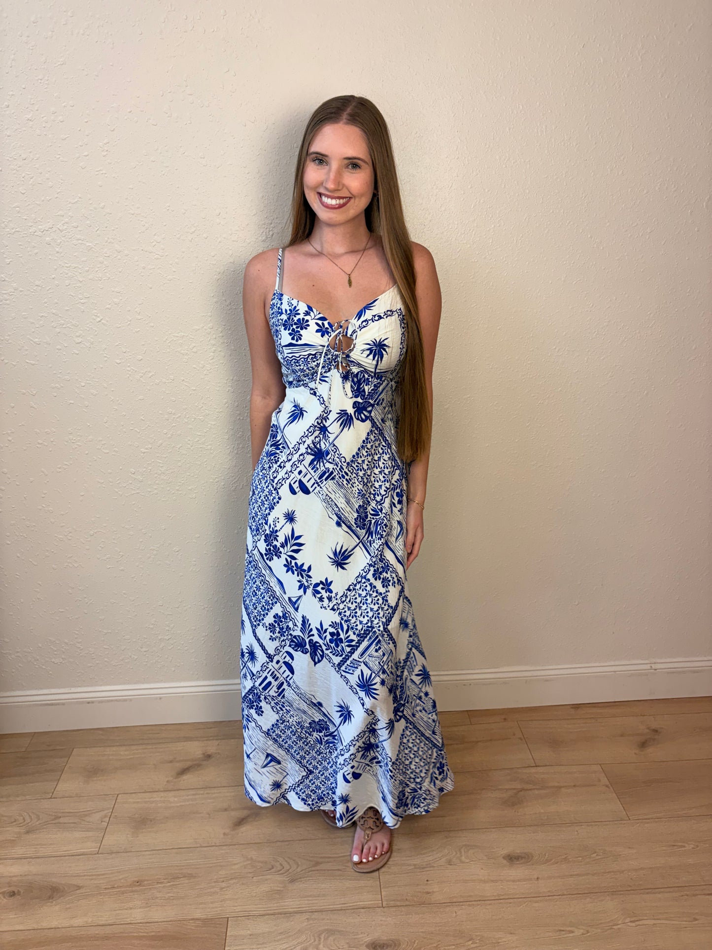 Athena Blue and White Maxi Dress