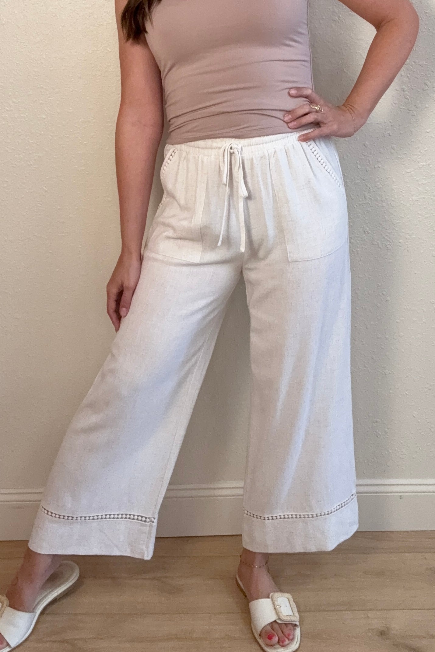 Avery Linen Blend Crochet Detail Pants