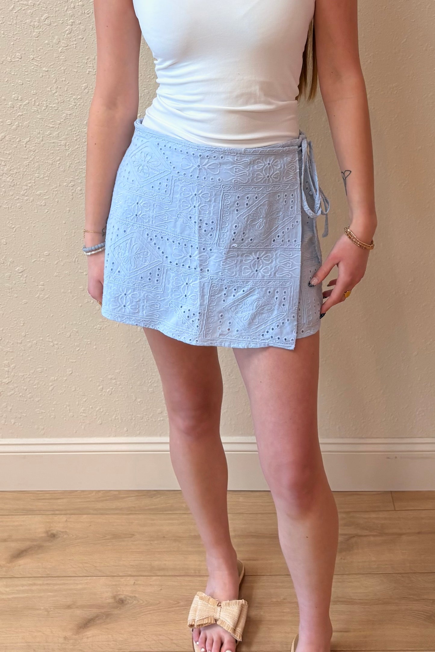Chelsea Eyelet Embroidered Wrap Skort