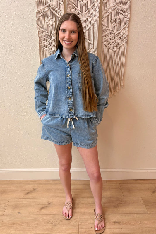 Monica Denim Tie Front Shorts