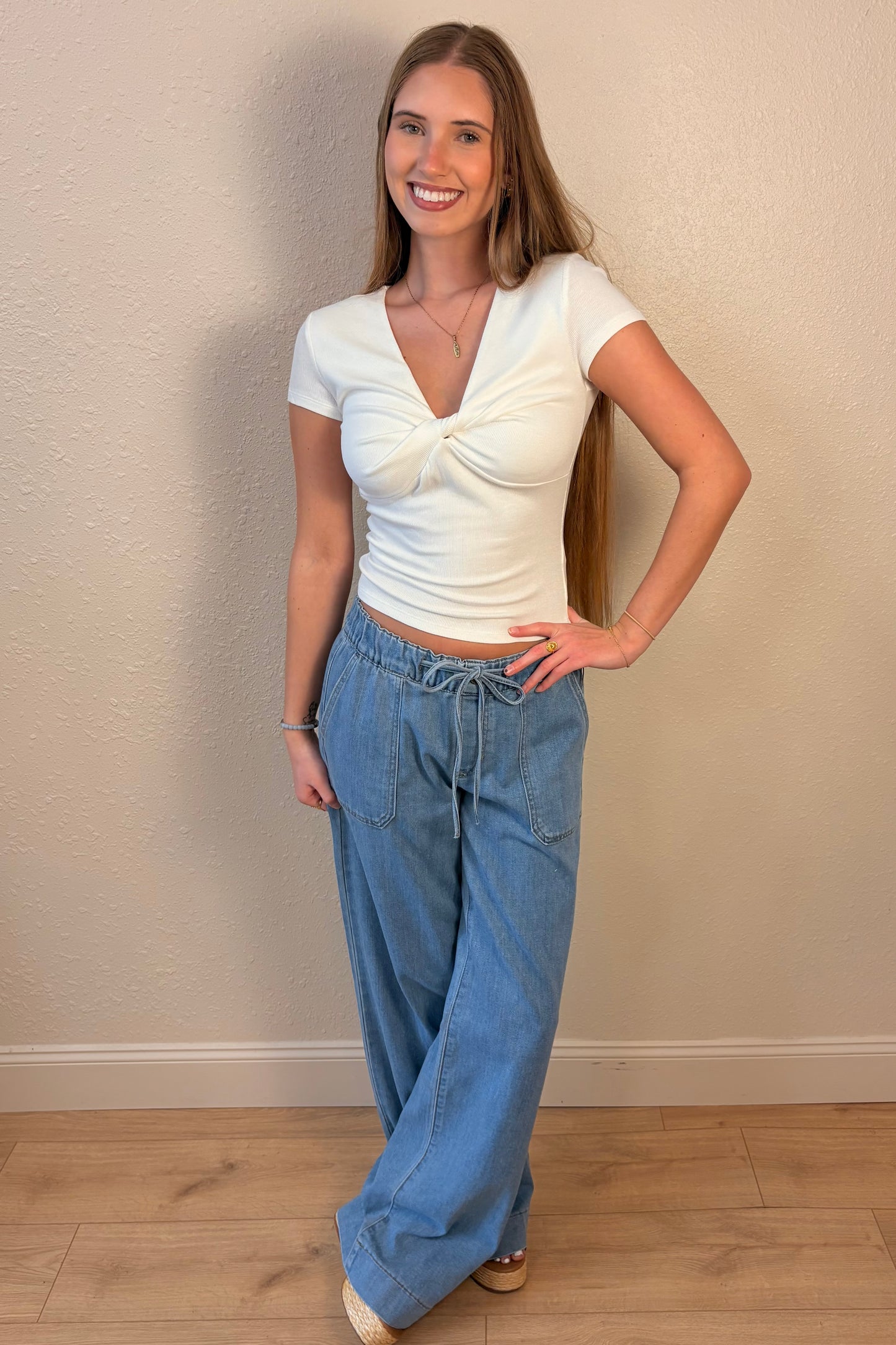 Brooklyn Twist Front V Neck Top