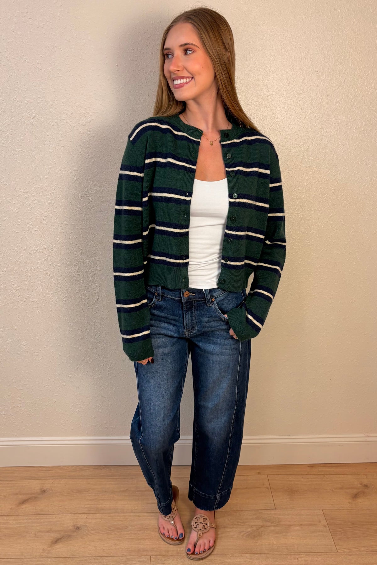 Mikayla Green Stripe Cardigan Sweater