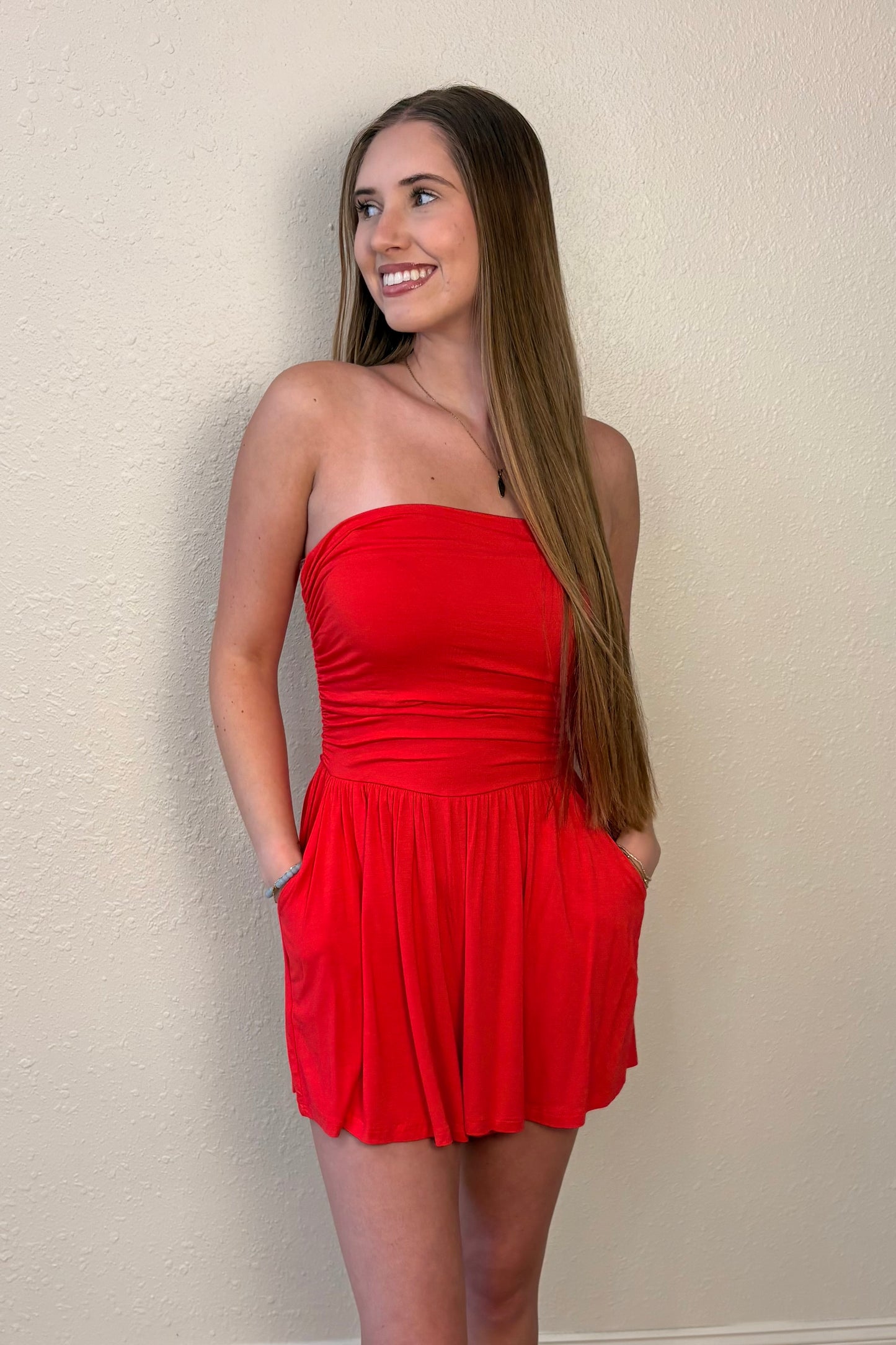 Serenity Red Strapless Romper
