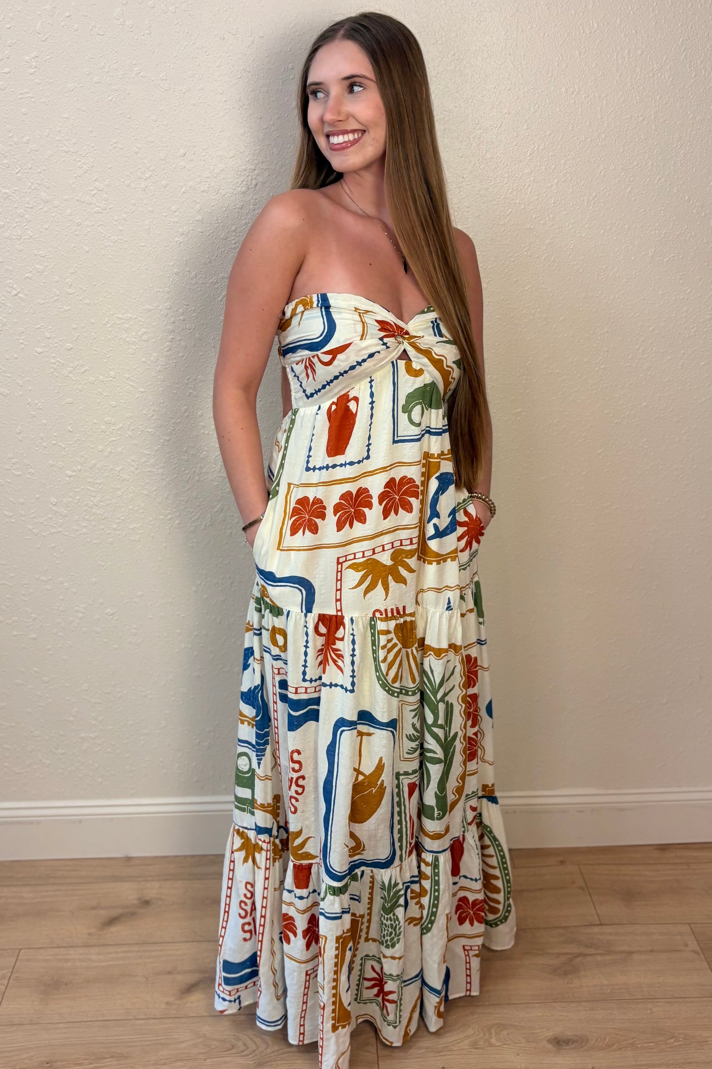Blakely Summer Print Strapless Maxi Dress