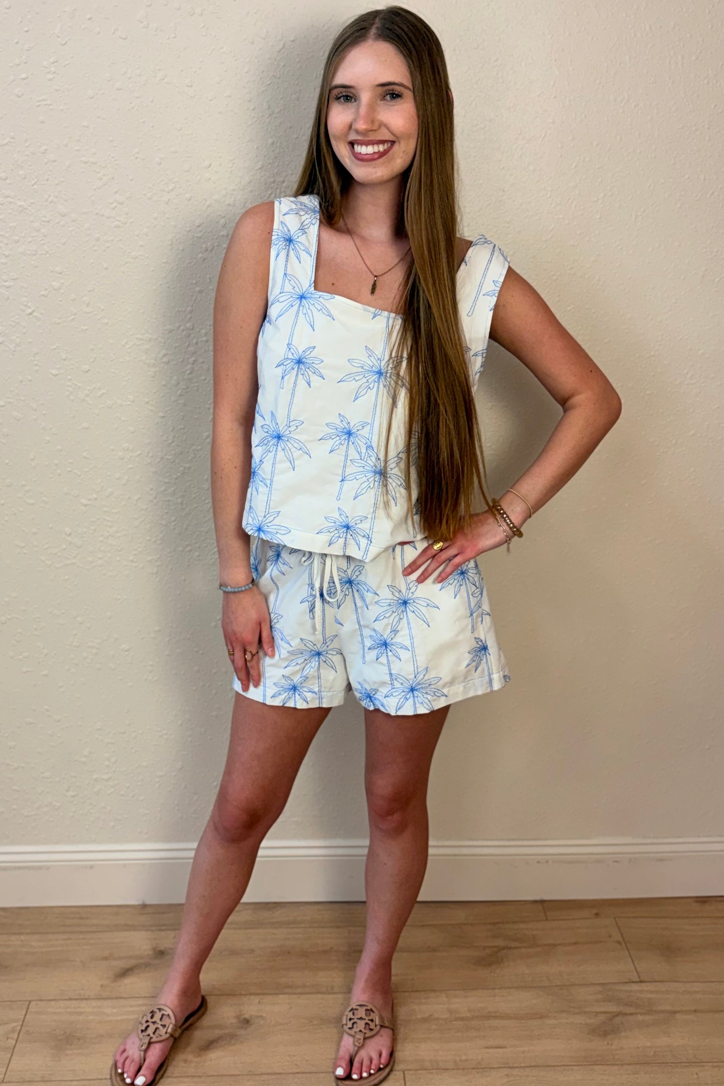Lily Palm Tree Embroidered Tank Top